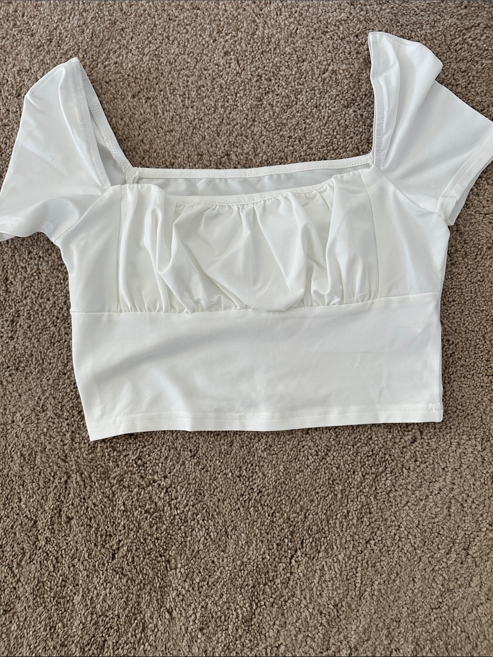 SHEIN White Square-Neck Ruched Crop Top